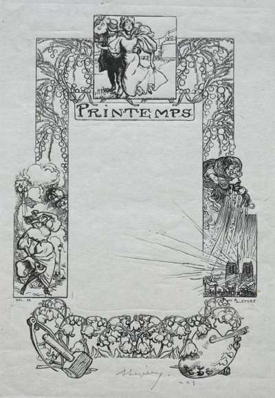 Almanach de Paris, 1897: Bordure décorative, Printemps - Auguste Louis Lepère