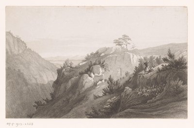 Paysage montagneux avec une figure sculptée dans les rochers - Auguste Numans (attributed to)