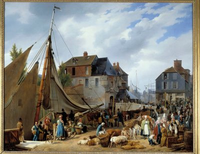 Embarquement de bétail dans le port de Honfleur - Auguste Xavier Leprince