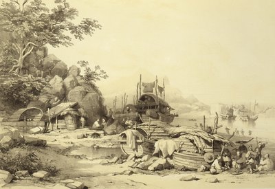 House Boats sur la baie de Cowloon, planche 6 de Sketches of China, gravé par Eugene Ciceri - Auguste after Borget