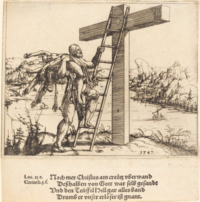 Le Christ Montant sur la Croix avec le Péché, la Mort et le Diable - Augustin Hirschvogel