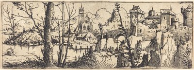 Paysage avec château à droite, entouré de rochers - Augustin Hirschvogel