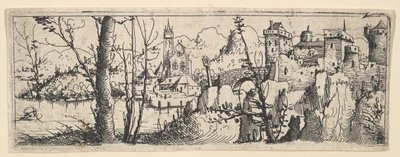 Paysage avec fort et une église sur une rivière, 1545 - Augustin Hirschvogel