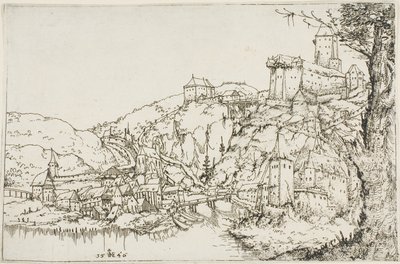 Paysage avec rivière, ville et château - Augustin Hirschvogel