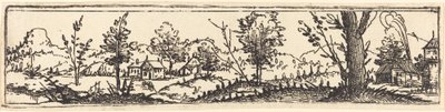 Paysage avec six arbres isolés et trois petites fermes - Augustin Hirschvogel
