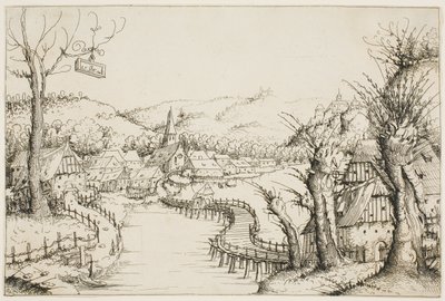 Paysage avec un pont en bois courbé - Augustin Hirschvogel