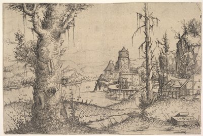Paysage fluvial avec grand arbre à gauche, 1546 - Augustin Hirschvogel