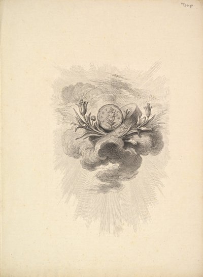 Vignette avec une médaille représentant Harpocrate et des fleurs de lotus, Volume I, Page 12, de D..., 1778-80 - Augustin de Saint Aubin