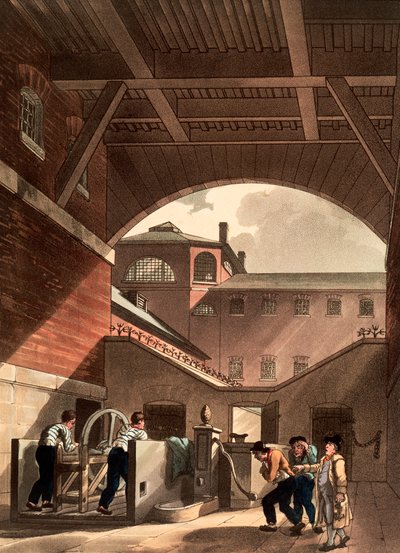 Moteur à eau à la prison de Cold Bath Fields, Londres, 1808 - Augustus Charles Pugin, Thomas Rowlandson
