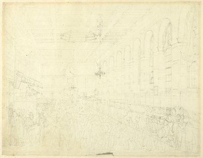 Étude pour The Long Room, Custom House, du Microcosme de Londres - Augustus Charles Pugin