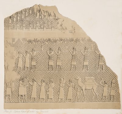 Captifs et partie de la ville fortifiée (Kouyunjik), illustration des Monuments de Ninive, 1858 - Austen Henry Layard