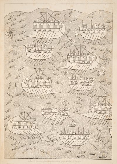 Ennemis des Assyriens se réfugiant dans des navires (Kouyunlik), des Monuments de Ninive, pub. 1849 - Austen Henry Layard