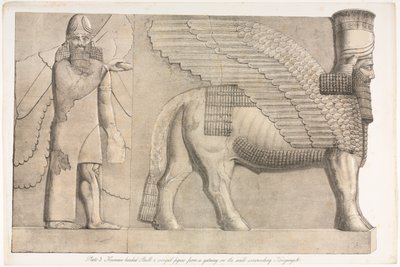 Monuments de Ninive : Planche 3, Taureau à tête humaine et figure ailée..., 1853 - Austen Henry Layard