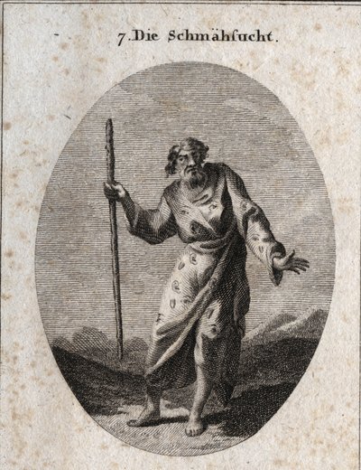 Allégorie du blâme représentée par Momus, le dieu de la satire et de la réprimande, en vieil homme parlant et frappant la terre. Ses vêtements sont parsemés d