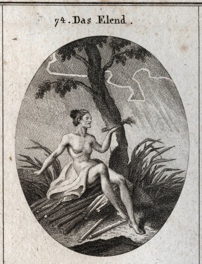 Allégorie de la calamité. Elle est assise sur des brises dont la fragilité est l