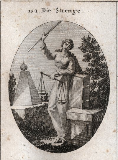 Allégorie de la rigueur représentée sous un aspect de férocité tenant de la main droite une verge de fer et s