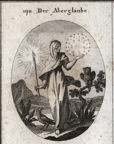Allégorie de la superstition. Elle tient une bougie allumée et un cercle d