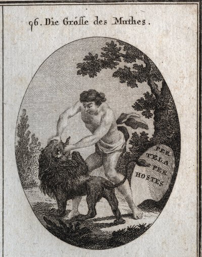 Allégorie de la grandeur du courage représentée par un homme robuste qui ouvre la bouche d