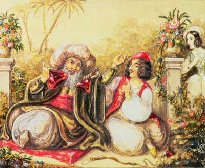 Pedrillo servant à boire à Osmin, tandis que Blonda attend en arrière-plan, scène de l