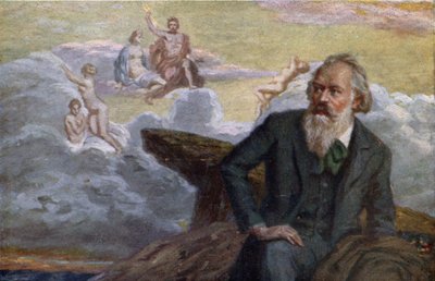 Carte postale représentant Johannes Brahms composant sa 1ère Symphonie Op.68, c.1900 - Austrian School