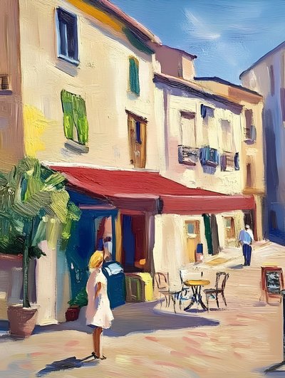 Une rue bordée de charmants cafés européens - Avanesova Elena