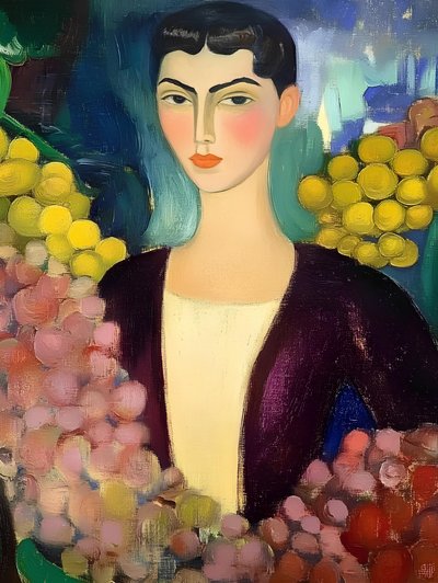 Femme sereine avec des raisins - Avanesova Elena