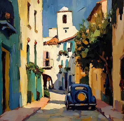 La voiture bleue de Sunny Village - Avanesova Elena