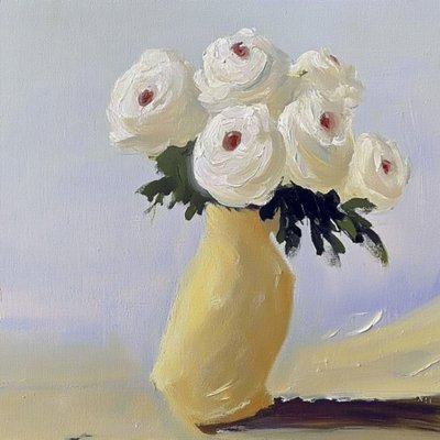 Fleurs blanches dans un vase jaune - Avanesova Elena