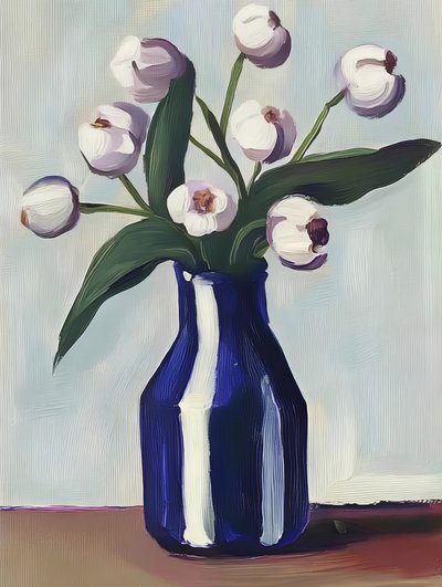 Fleurs blanches, vase bleu - Avanesova Elena