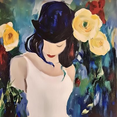 Femme au chapeau et aux roses - Avanesova Elena