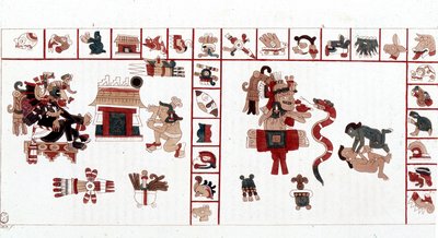 Le dieu aztèque Cihuacohuatl représenté dans un manuscrit hiéroglyphique, pictogrammes - Aztec Aztec