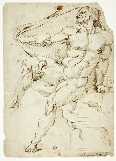 Nu académique masculin représentant Hercule avec la robe de Nessus (recto et verso) - Baccio Bandinelli