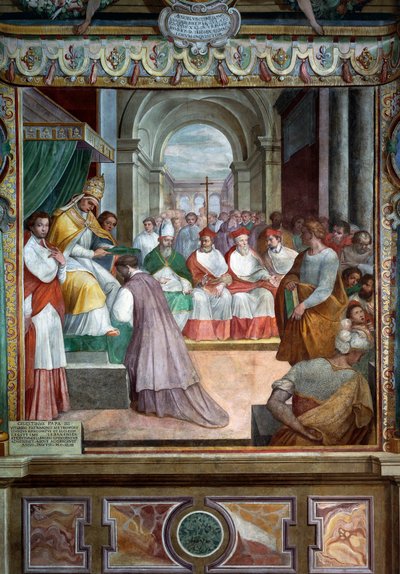 Célestin III consacrant le premier évêque de Viterbe en 1192, détail des fresques de Baldassare Croce - Baldassare Croce
