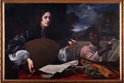 Portrait de joueur de luth avec chanteur noir, peinture de Baldassarre Franceschini dit Volterrano - Baldassare Franceschini