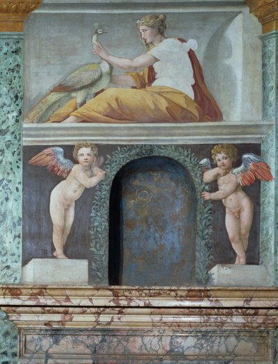 La Sala delle Prospettive (détail) de la déesse Junon avec un paon - Baldassarre Peruzzi