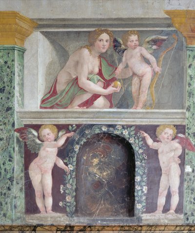 La Sala delle Prospettive (détail) de Vénus et Cupidon - Baldassarre Peruzzi