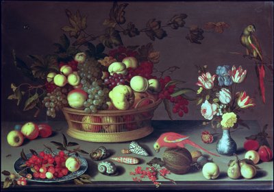 Un panier de raisins et autres fruits - Balthasar van der Ast