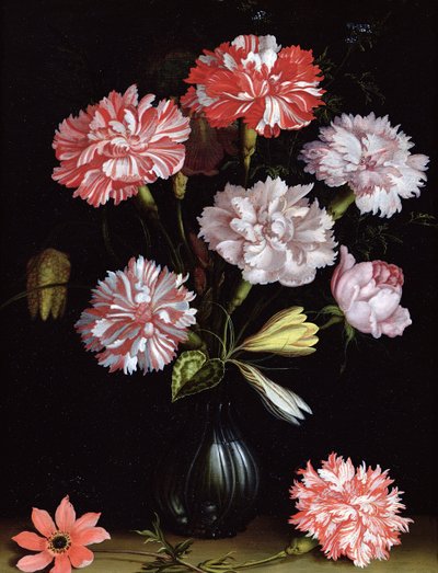 Étude florale : Œillets dans un vase - Balthasar van der Ast