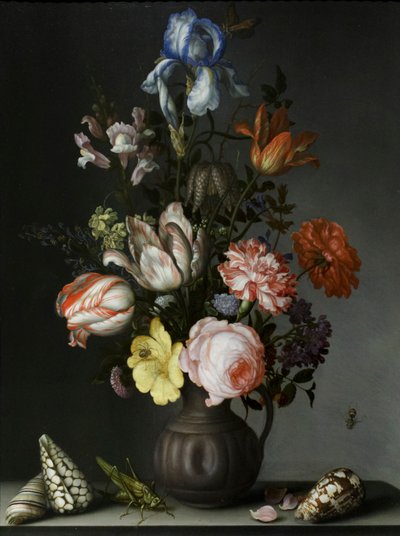 Fleurs dans un vase avec coquillages et insectes, vers 1630 - Balthasar van der Ast