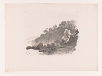 Paysage vallonné avec rivière, chemin de campagne et maisons - Barend Cornelis Koekkoek