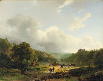 Déchargement de la barge dans un paysage ondulant, 1831 - Barend Cornelis Koekkoek