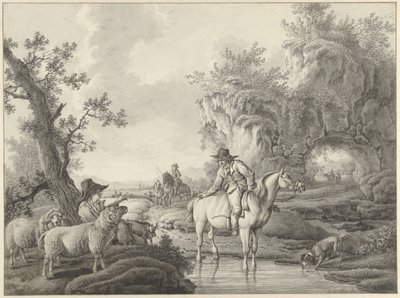 Paysage avec un berger et un cavalier près d