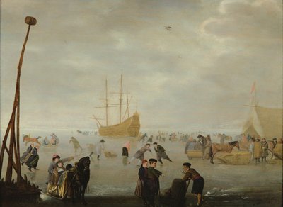 Paysage avec patineurs et traîneaux - Barent Avercamp