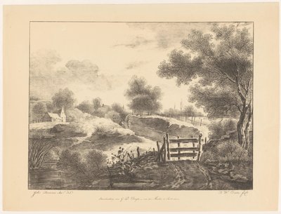 Paysage avec maisons, ruisseau et chemin - Barentie Willem Dietz