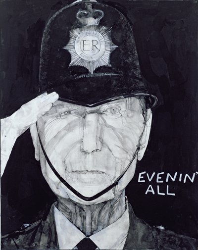 Portrait de Jack Warner en Dixon of Dock Green, illustration pour The Listener, 1970s - Barry Fantoni