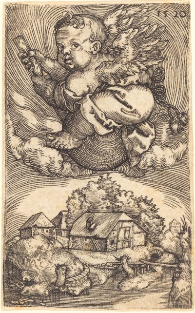 Génie sur un globe flottant dans les airs - Barthel Beham