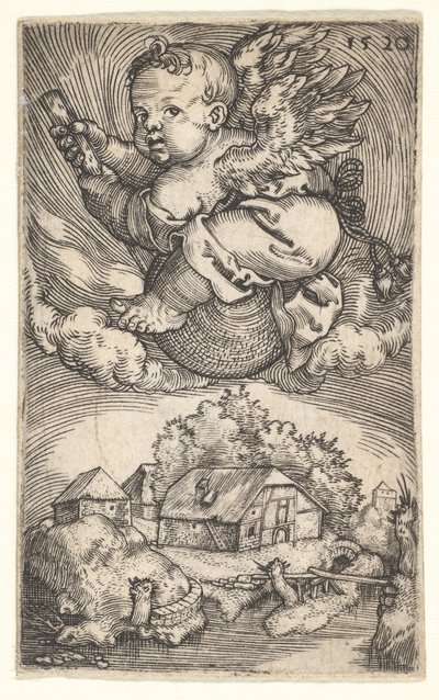 Génie sur un globe flottant dans les airs, milieu du 17ème siècle - Barthel Beham
