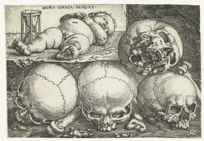 Enfant endormi avec un sablier et quatre crânes - Barthel Beham
