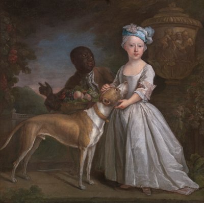 Une jeune fille avec un serviteur esclave et un chien - Bartholomew Dandridge