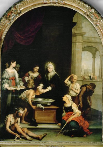 Sainte Elisabeth de Hongrie guérissant les lépreux (peinture sur toile) - Bartolome Esteban Murillo